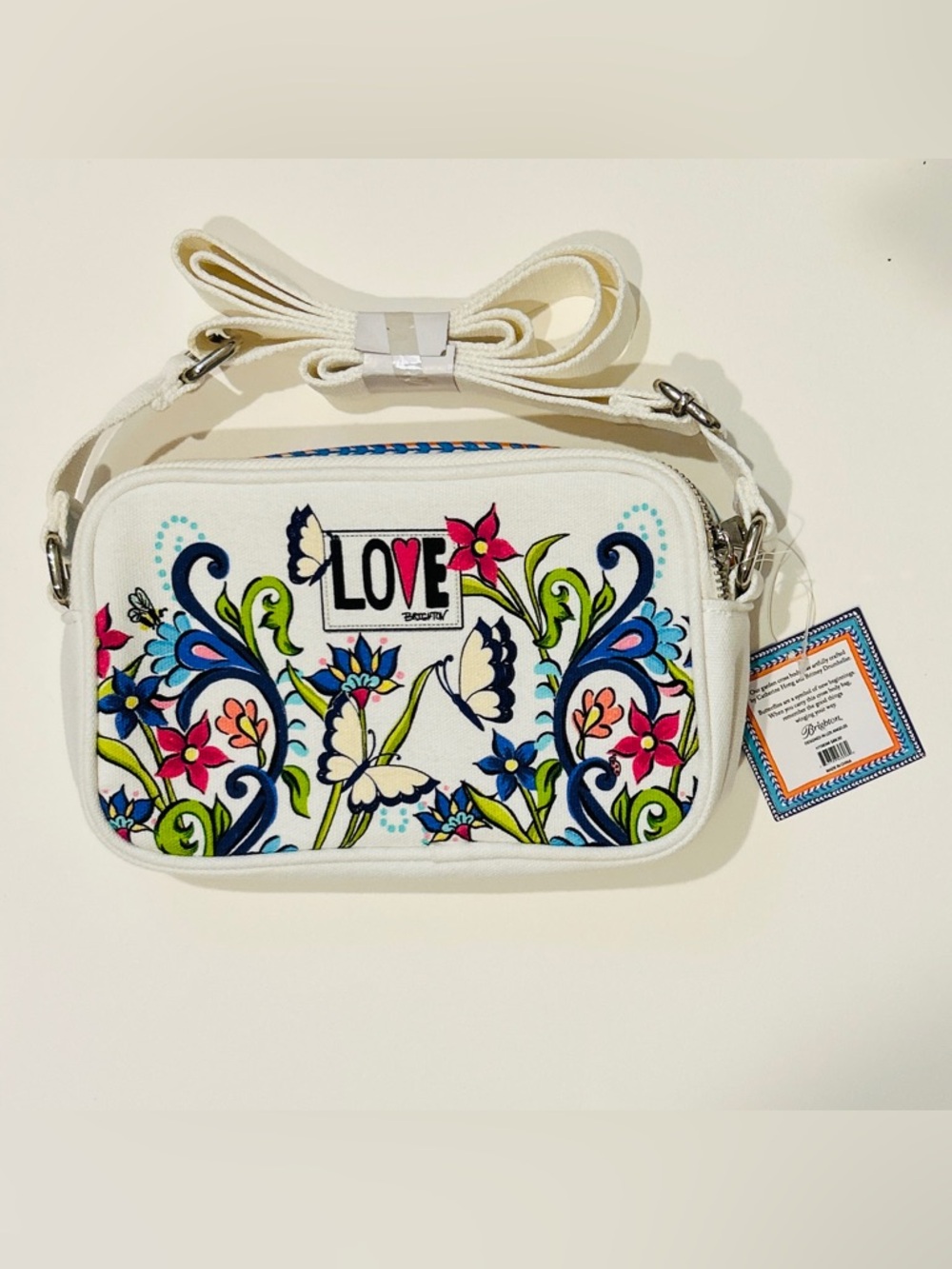 Brighton White Canvas Crossbody with Colorful Floral & Butterfly Motif